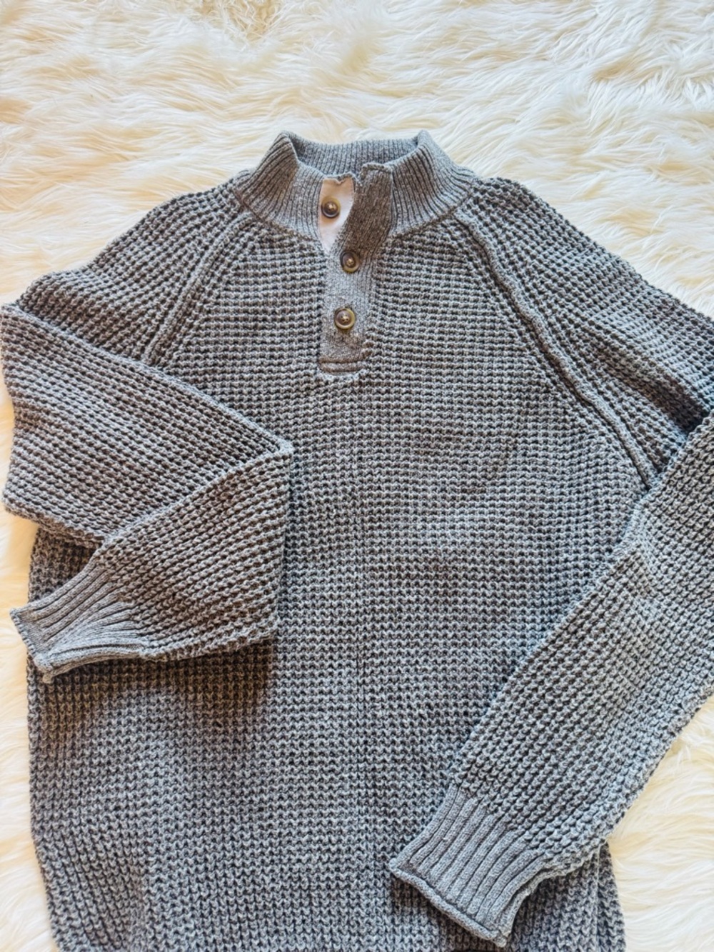 Lucky Brand Men's Gray Waffle Knit Zip-Up Henley